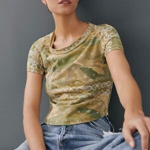 Anthropologie Pilcro Baby Tee in Camo Moss- Size Medium
